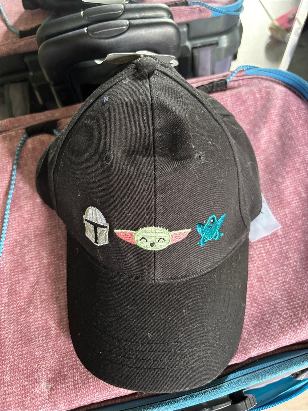 Kids Black Embroidered Star Character Baseball Cap